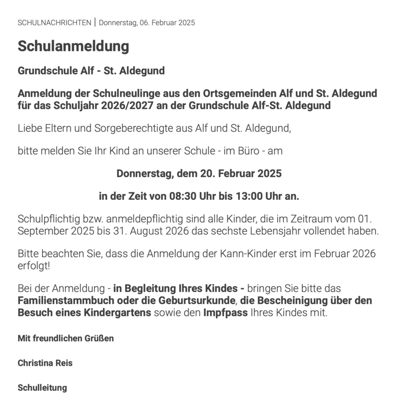 Schulanmeldung