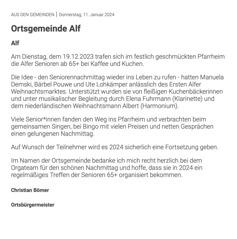 Alf Seniorennachmittag