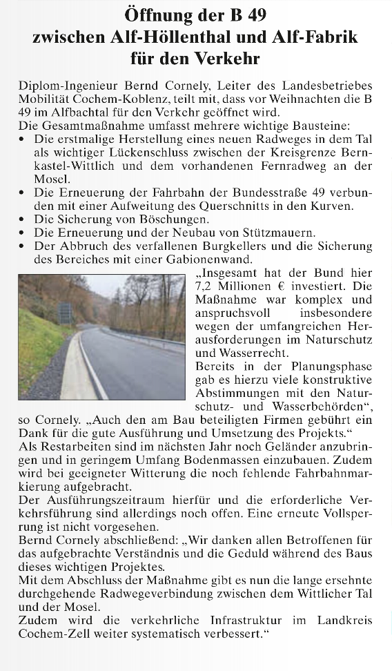 Öffnung B49 zwischen Alf Höllental und Alf Fabrik